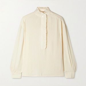Tory Burch Deneuve Cream Blouse Ruffles $395 Sz 10